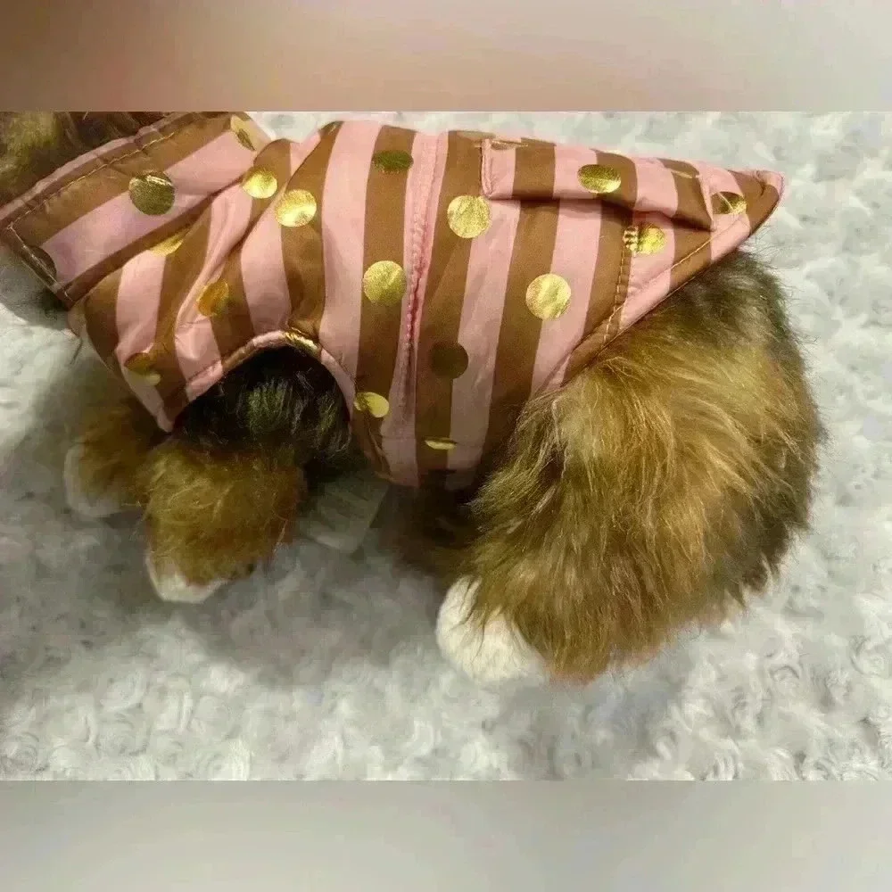 Top Paw Pink Gold Polka Dot‎ Striped Dog Puffer Jacket XS